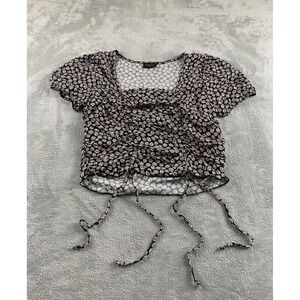 Gemstone Womens Black Daisy Floral Ruched Front Square Neck Crop Top Medium M